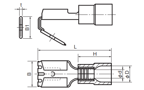 Insulated Piggyback Disconnect Terminals, Extra Copper Sleeve on Barrel