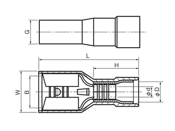 Fully Insulated Disconnect Terminals, Extra Copper Sleeve, Female