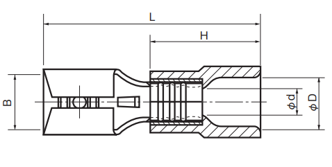 Half-Insulated Disconnect Terminals, Extra Copper Sleeve on Barrel, Female