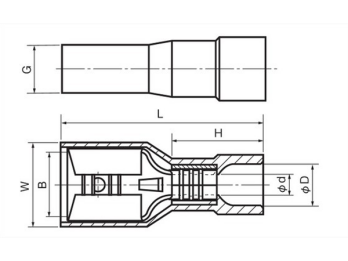 Fully Insulated Disconnect Terminals, Extra Copper Sleeve on Barrel, Female