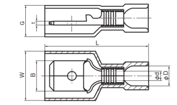 Fully Insulated Disconnect Terminals, Extra Copper Sleeve on Barrel, Male