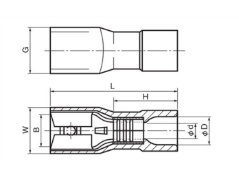 Fully Insulated Disconnect Terminals, Extra Copper Sleeve on Barrel, Female