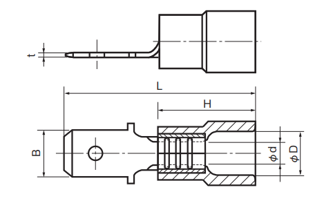 Half-Insulated Disconnect Terminals, Extra Copper Sleeve on Barrel, Male